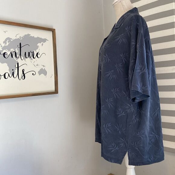 Joseph & Feiss Navy Blue Foliage Leaf Print 100% Silk Button Up Shirt Size XXL - Picture 4 of 7